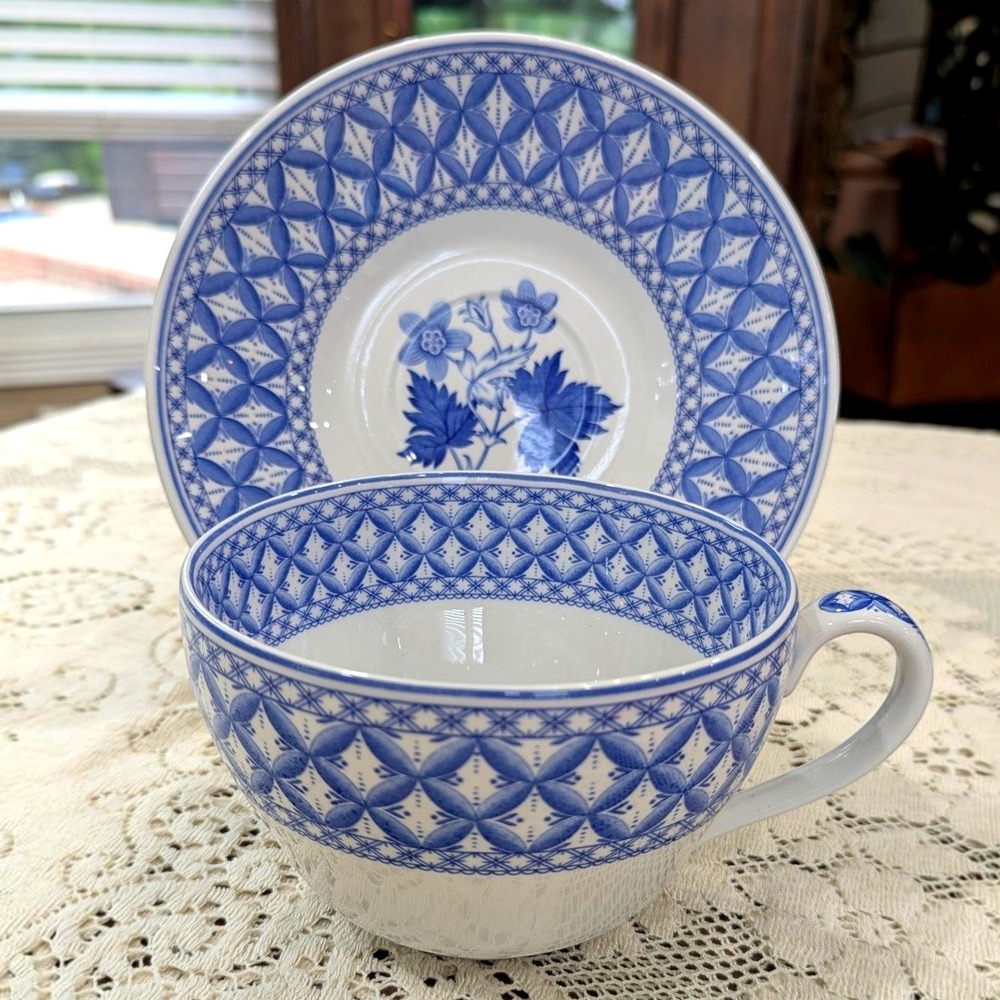 Vintage Spode Jumbo Breakfast Cup Saucer Set Geranium Blue Room Collection